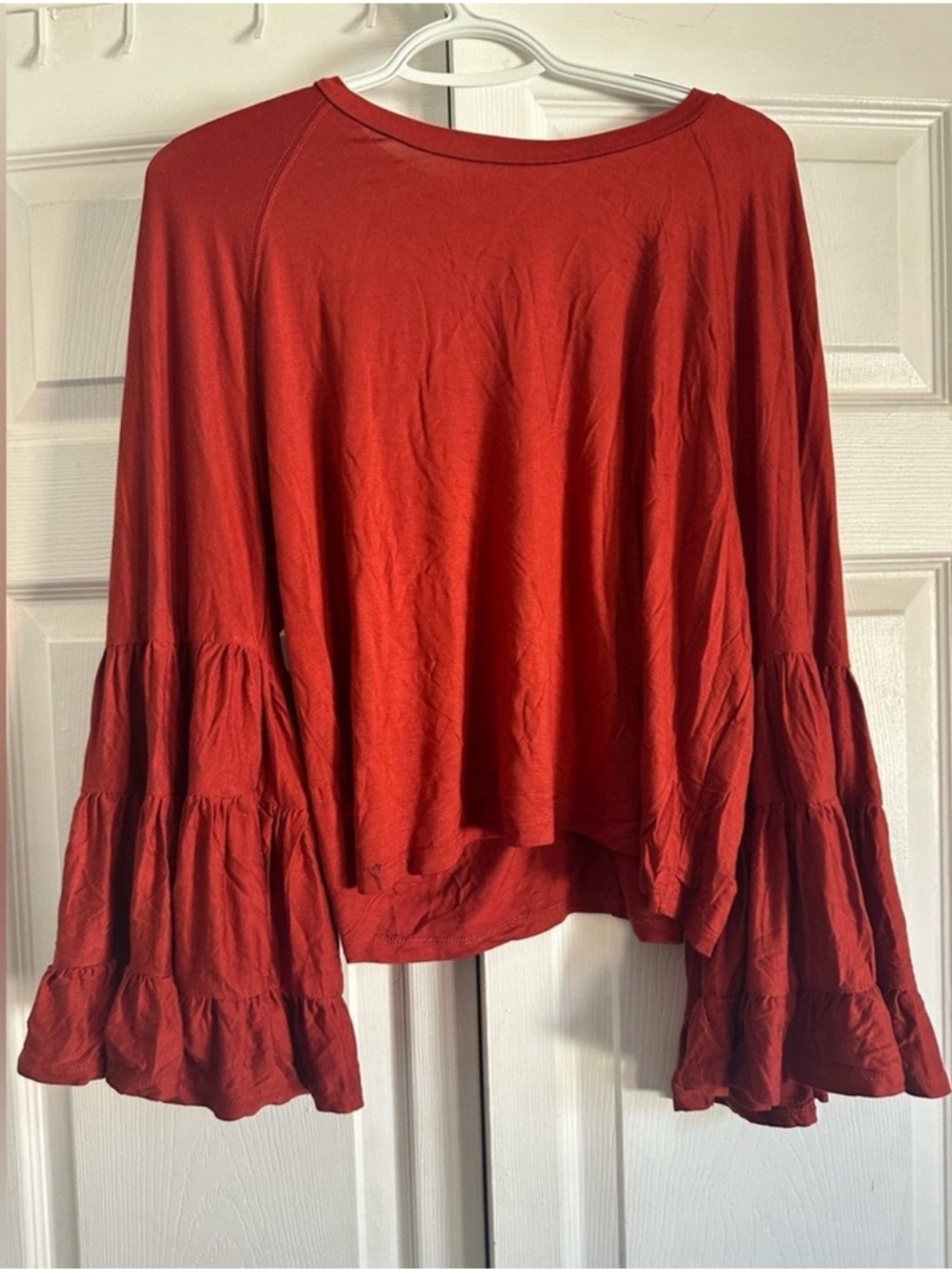 Ruffled Bell Sleeved Cropped Shirt